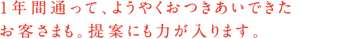 1年間通って、ようやくおつきあいできたお客さまも。提案にも力が入ります。